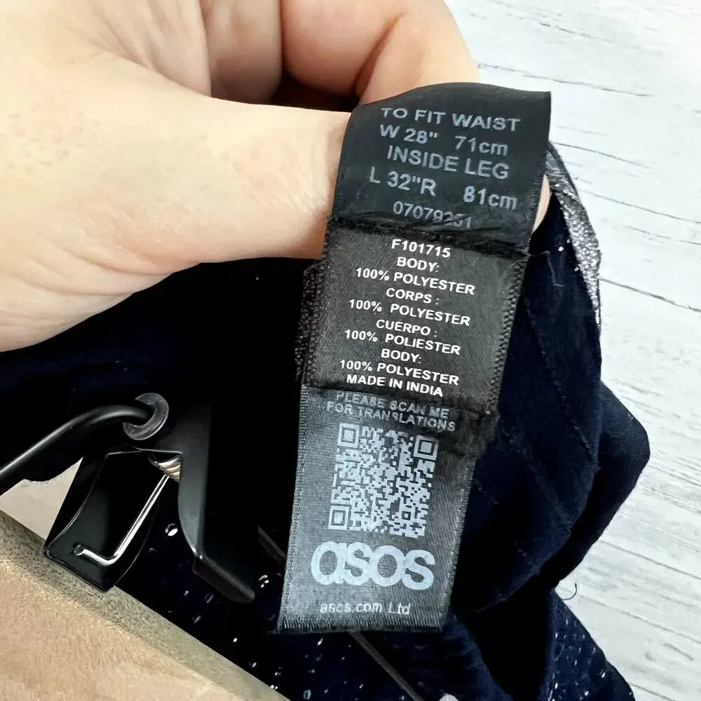 Asos Navy Blue Sequin Straight Leg Pull On Pants Size 28
